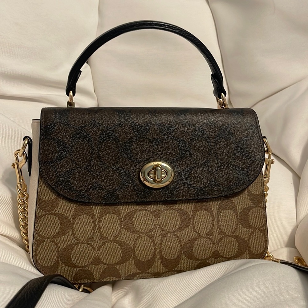 Coach Marlie Top handle satchel in blocked signature canvas